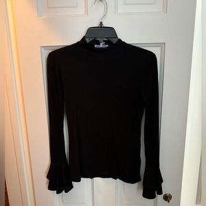 1.State Black Mock Neck Long Bell Sleeved Tee